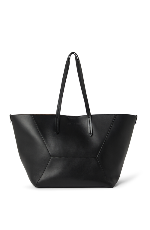 Brunello Cucinelli Calfskin Large Bc Duo Bag In Black