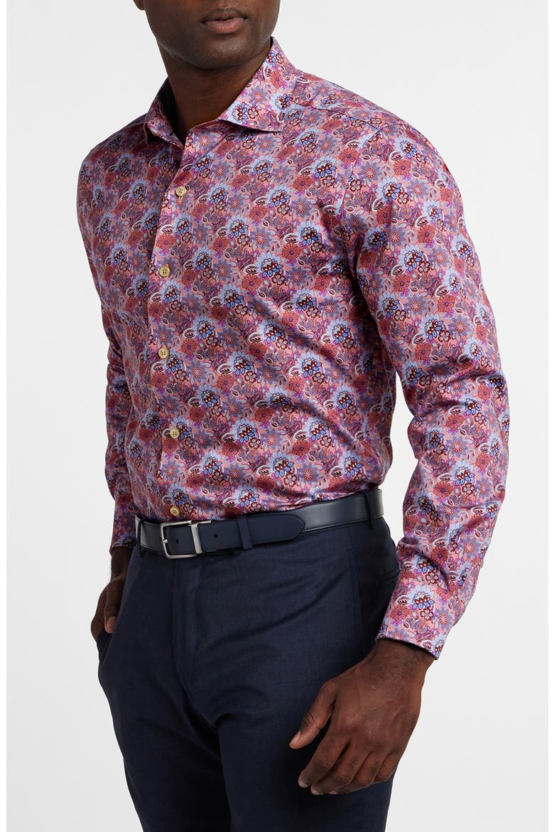 Floral Print Sport Shirt, Main, color, PINK/ MERLOT