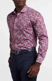 David Donahue Floral Print Sport Shirt