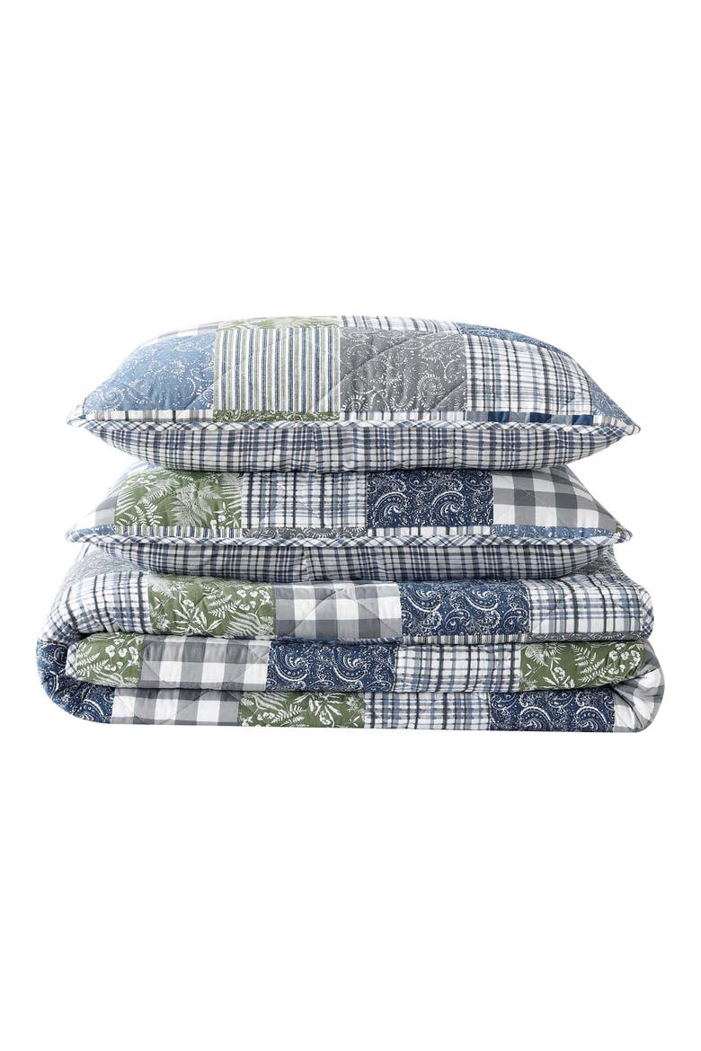 Cozy Plaid Cotton Quilt 3-Piece Set, Main, color, BLUE/ GREEN