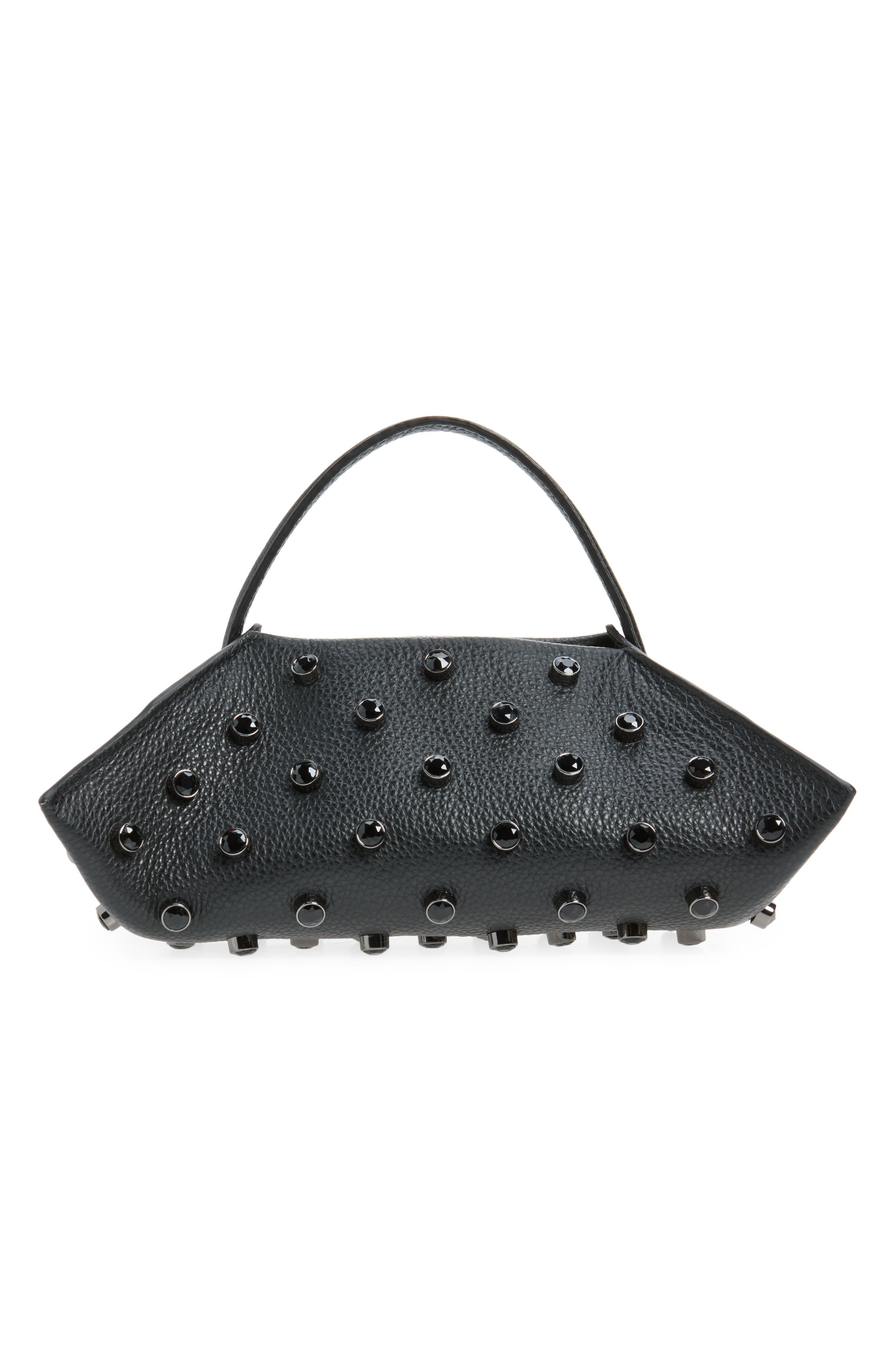 Altuzarra Origami Embellished Leather Baguette Bag, Alternate, color, Black / Black Crystal
