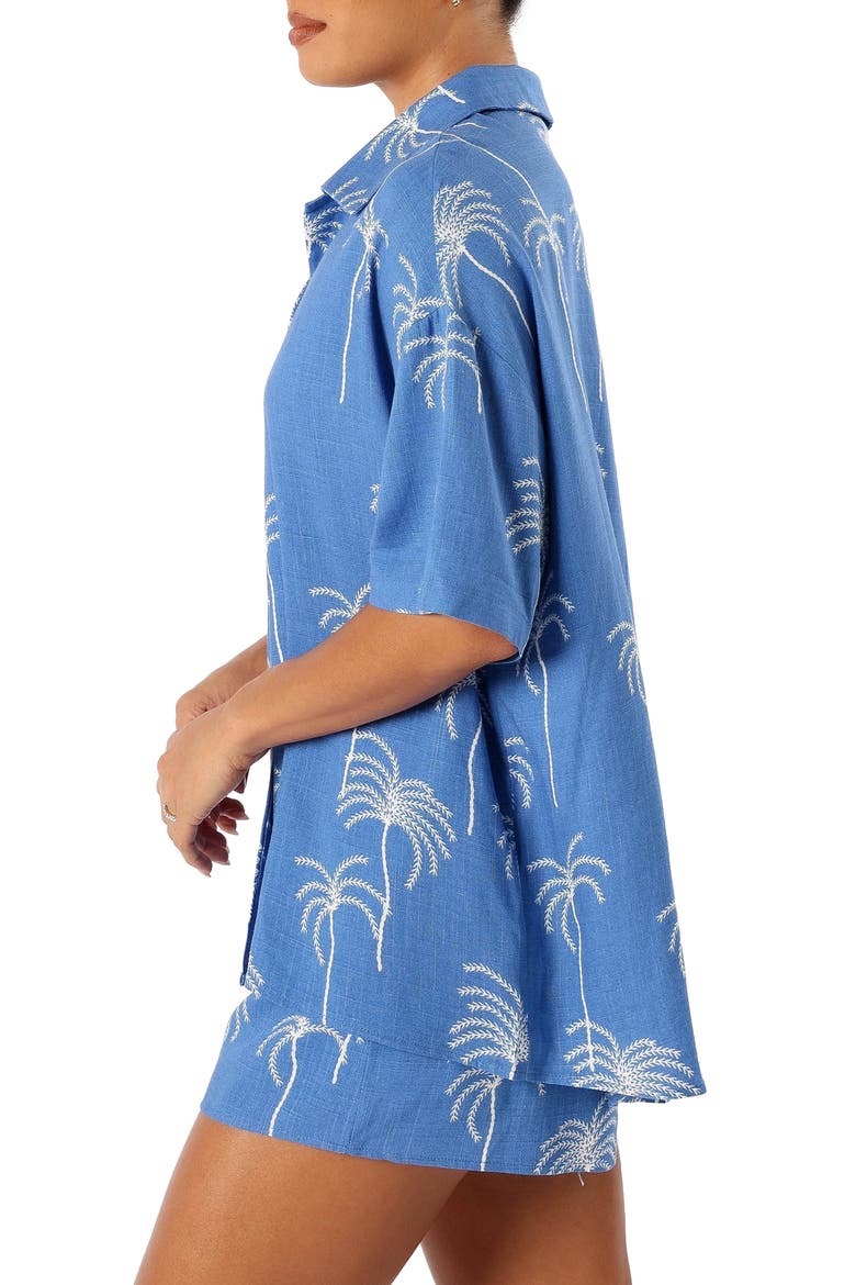 Amira Short Sleeve Button-Up Shirt, Alternate, color, BLUE PALM PRINT