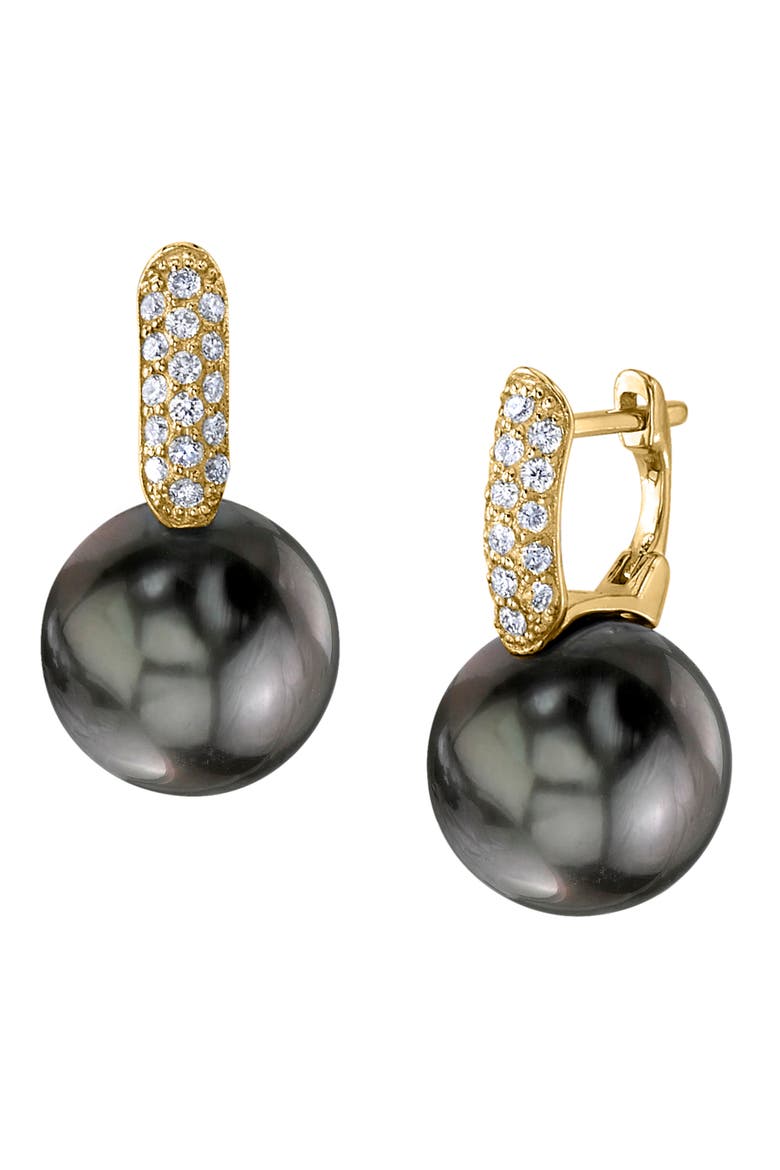 Tahitian South Sea Pearl & Diamond Huggie Emily Earrings, Main, color, Yellow Gold