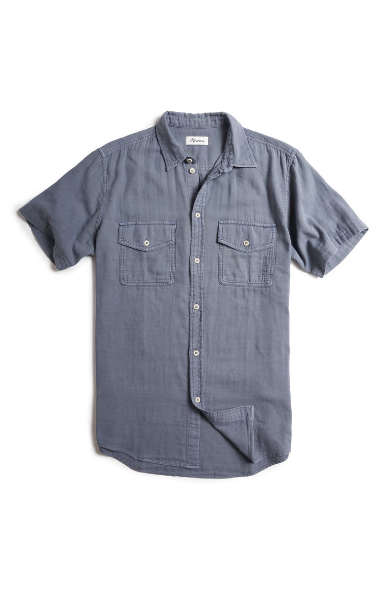 Rowan Leeds Cotton Gauze Short Sleeve Button-Up Shirt, Alternate, color, Pacific