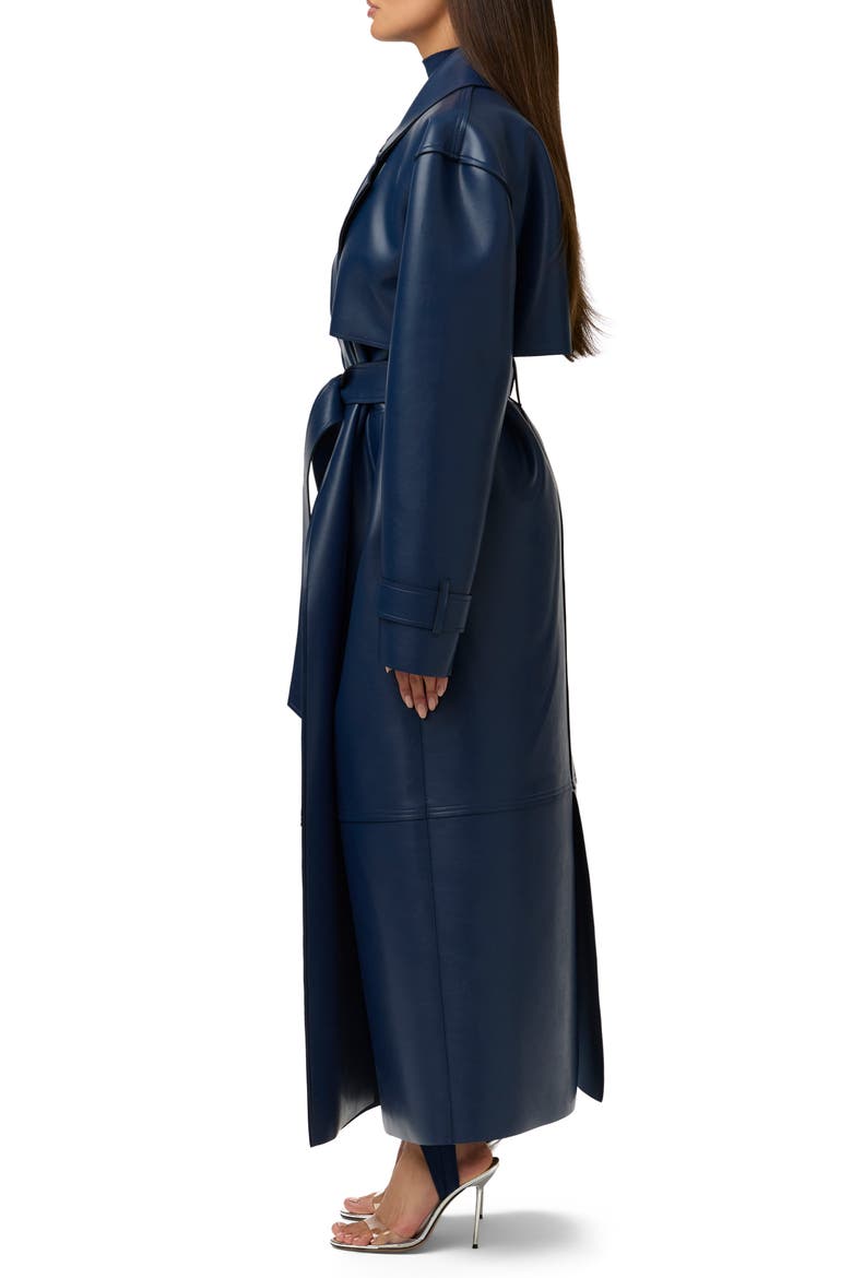 Faux Leather Trench Coat, Alternate, color, NAVY BLUE