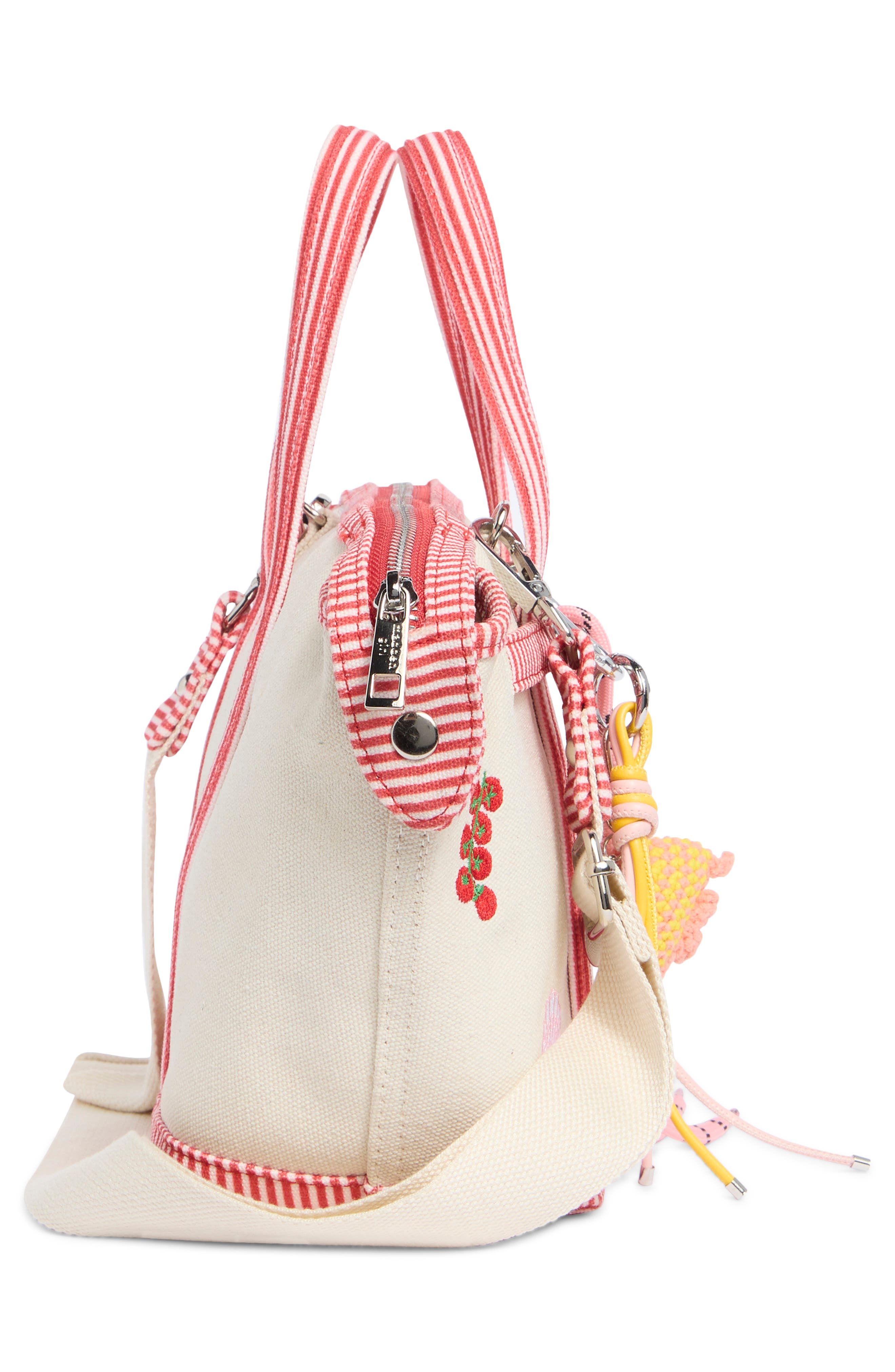 Mini Embroidered Canvas Tote, Alternate, color, NATURAL/ RED STRIPE