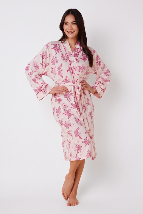 Floral Pima Knit Wrap Robe