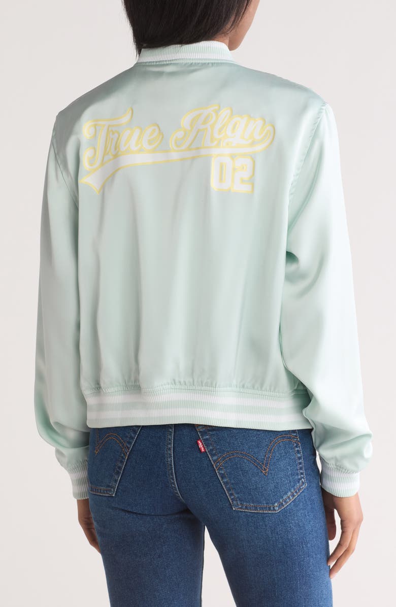 True Religion Satin Varsity Jacket, Alternate, color, Glacier