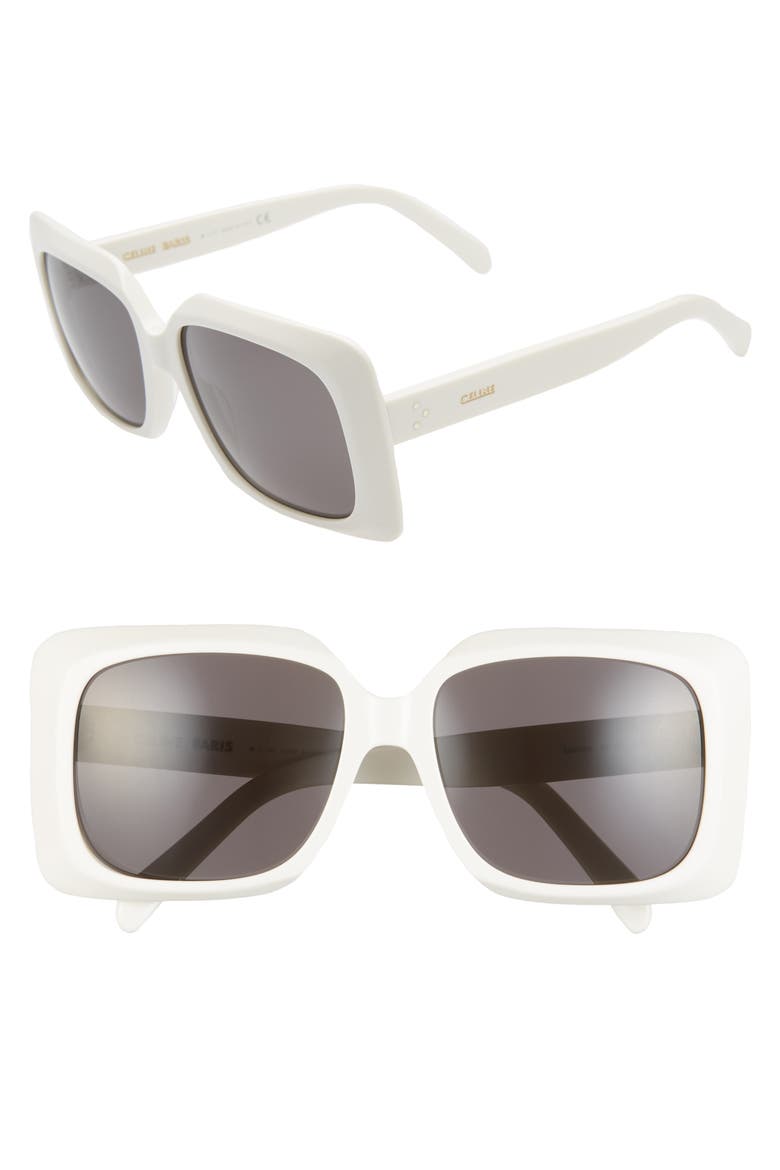 60mm International Fit Square Sunglasses, Main, color, WHITE/ SMOKE