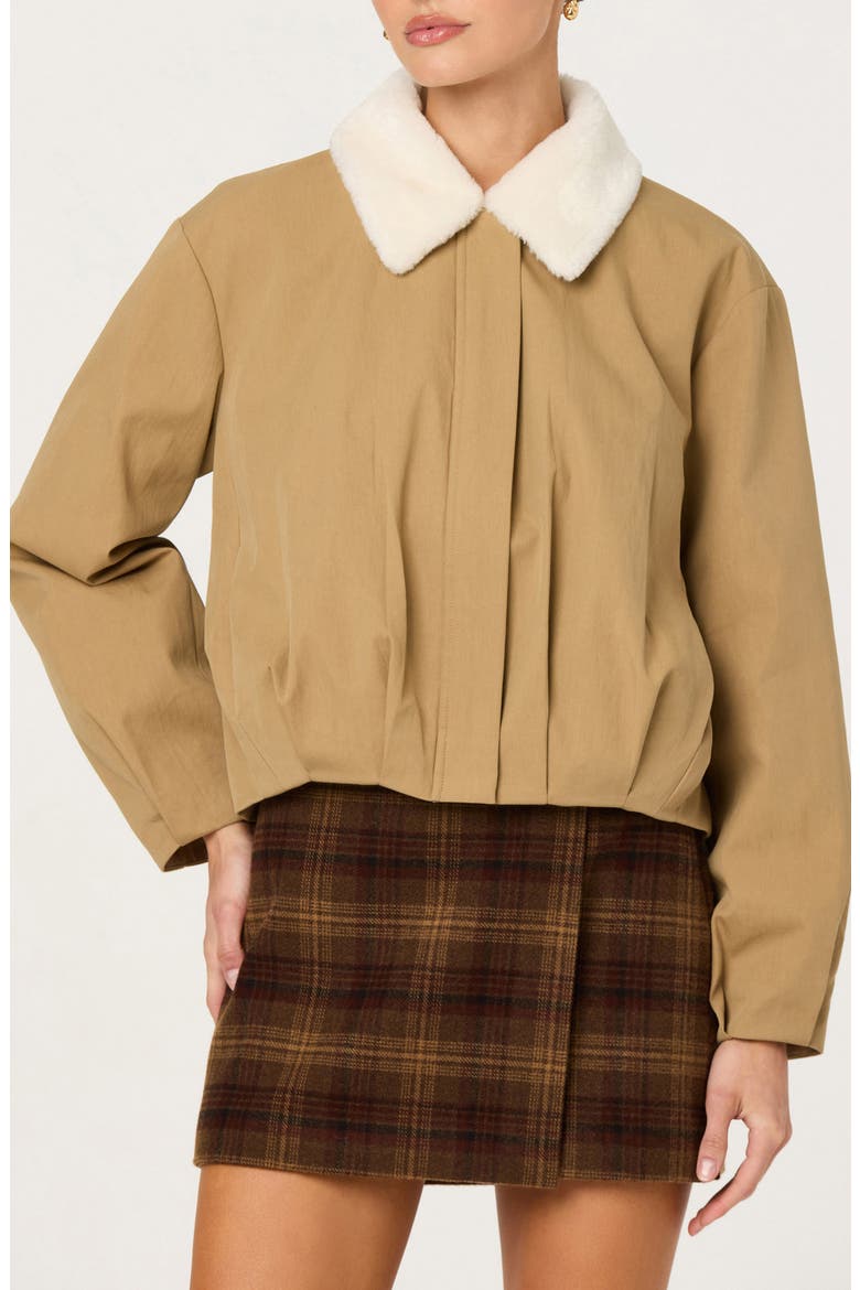 Raevin Faux Fur Collared Jacket, Main, color, KHAKI