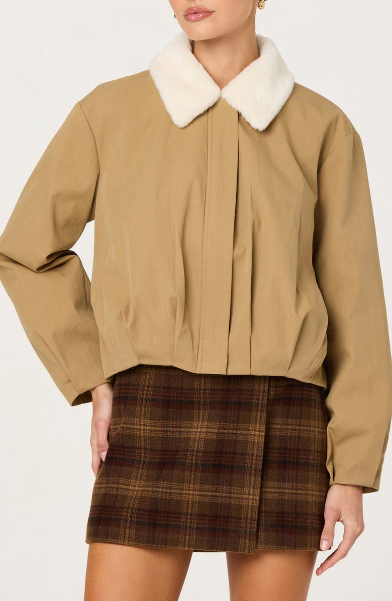 ASTR the Label Raevin Faux Fur Collared Jacket, Main, color, Khaki