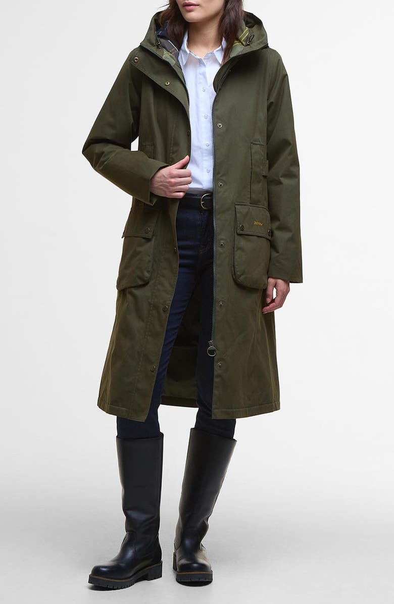 Barbour Bamburgh Hooded Waterproof Jacket, Main, color, Olive/ Classic