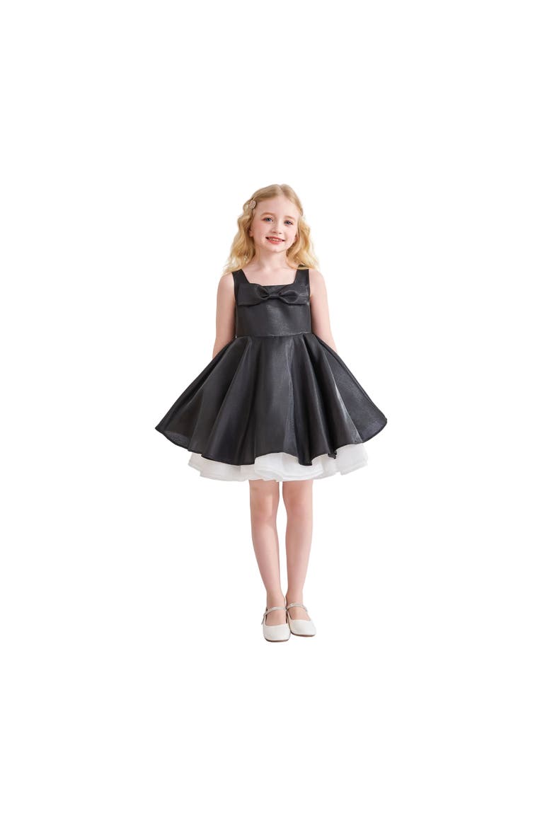 Lucienne Satin Bow Dress, Alternate, color, Black