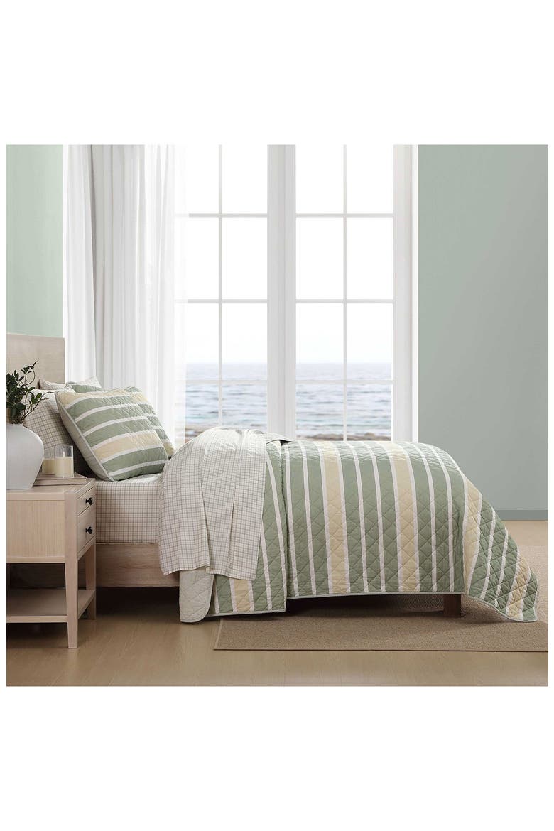 Varadero Stripe Reversible Cotton Quilt & Sham Set, Alternate, color, GREEN MULTI