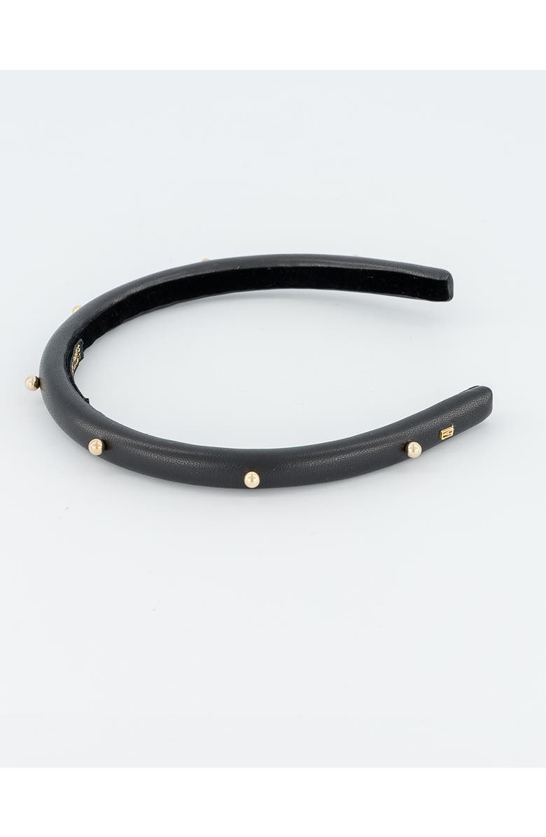 Alexandre de Paris Belle de Jour Leather and Gold Studs Headband, Alternate, color, Black