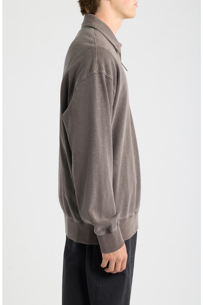 Harper Cotton Fleece Polo Sweatshirt, Alternate, color, TOBACCO (GARMENT DYED)
