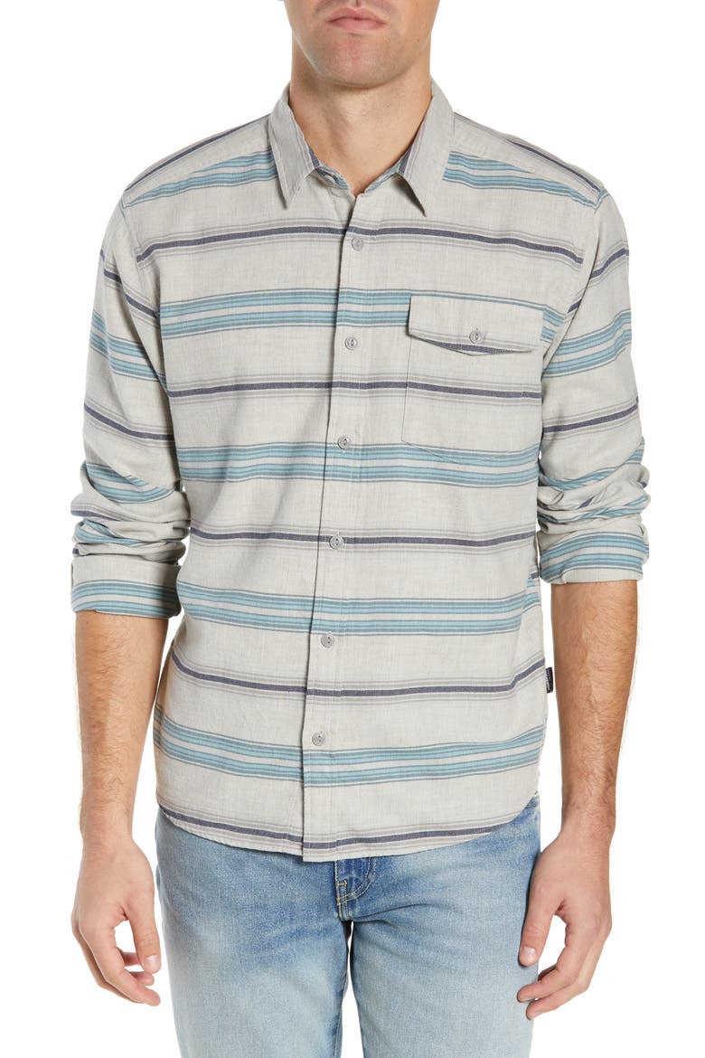 Regular Fit Organic Cotton Flannel Shirt, Main, color, TARKINE STRIPE DRIFTER GREY
