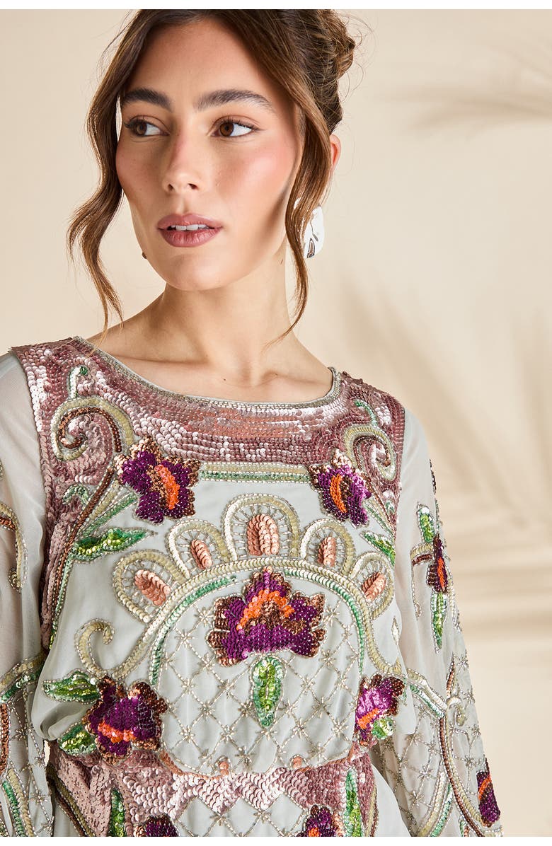 Coast Heavily Embellished Sequin Mini Dress, Alternate, color, Aqua