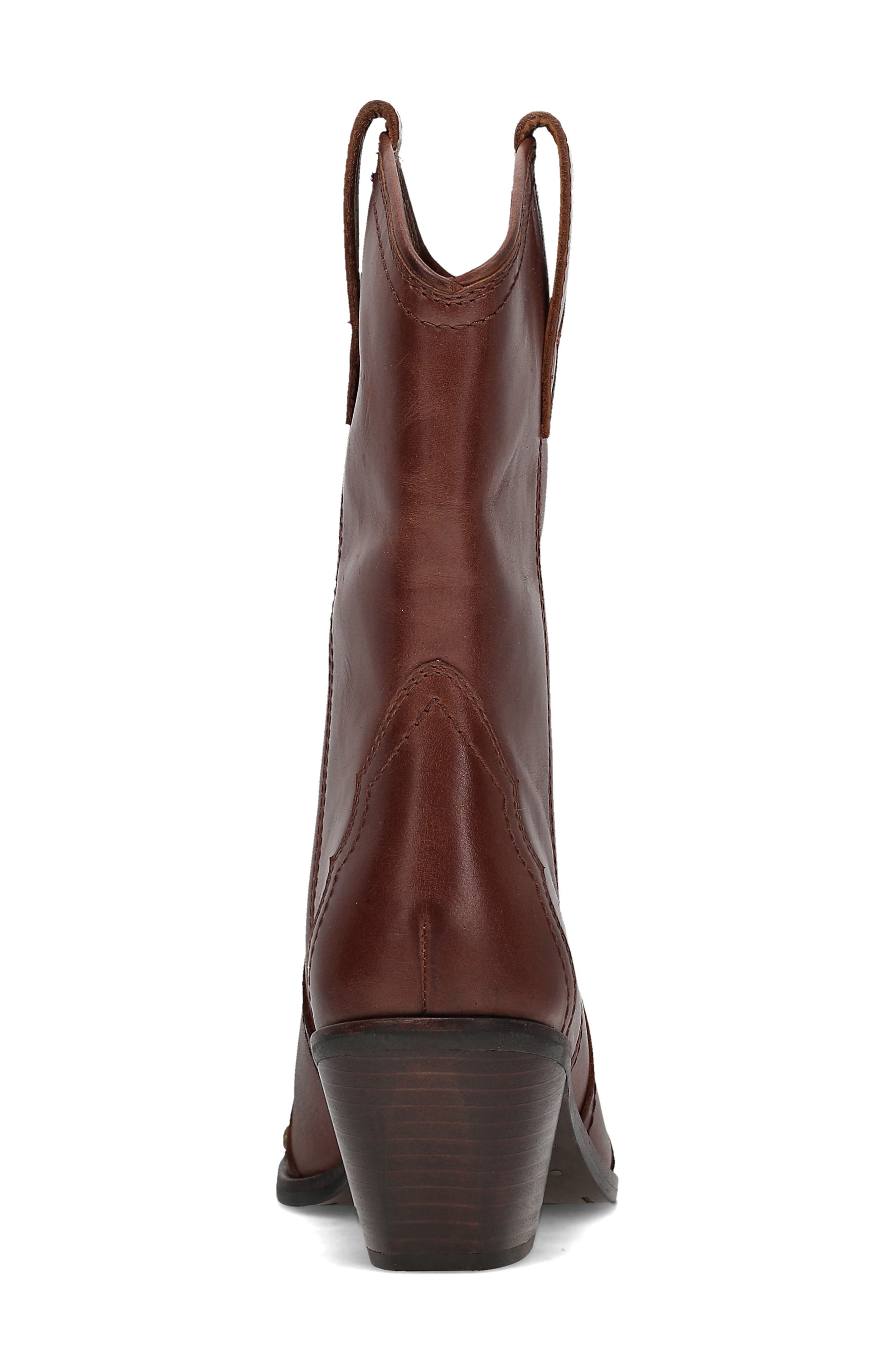 Frye Sara Studded Wingtip Western Boot, Alternate, color, Saddle