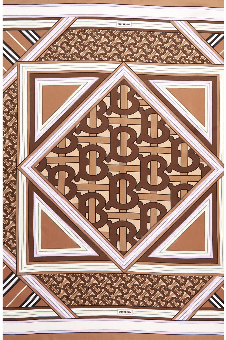TB Monogram Silk Square Scarf, Alternate, color, BRIDLE BROWN