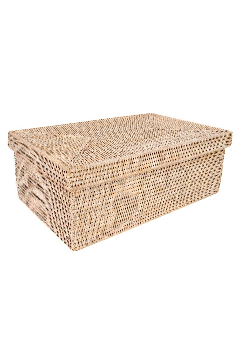 Artifacts Rattan Rectangular Storage Box with Lid, Main, color, White Wash
