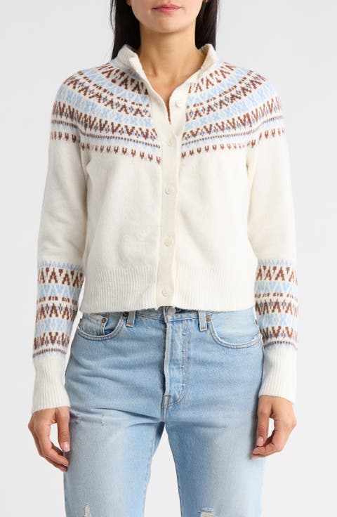 Fair Isle Jacquard Crewneck Crop Cardigan