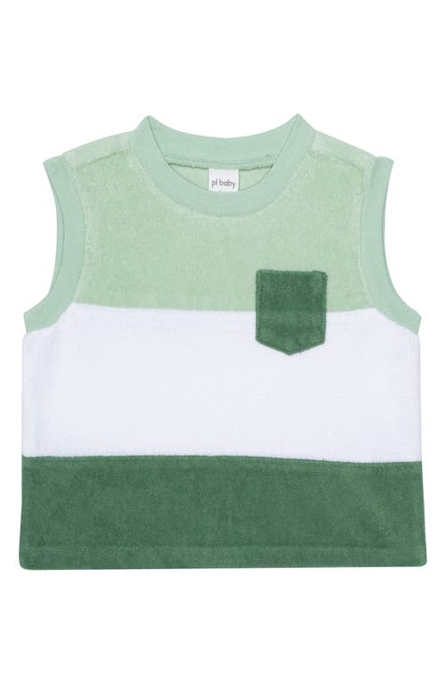 Pl Baby By Petit Lem Terry Tank, Shorts & Socks Set In Green