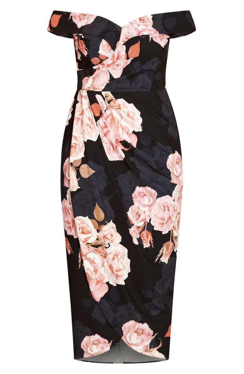 City Chic Amour Floral Print Off the Shoulder Dress, Alternate, color, 