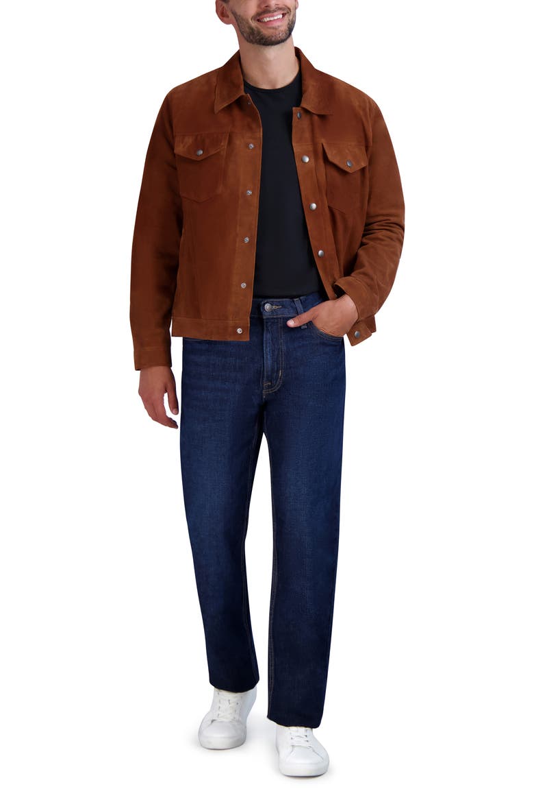 Suede Trucker Jacket, Alternate, color, COGNAC