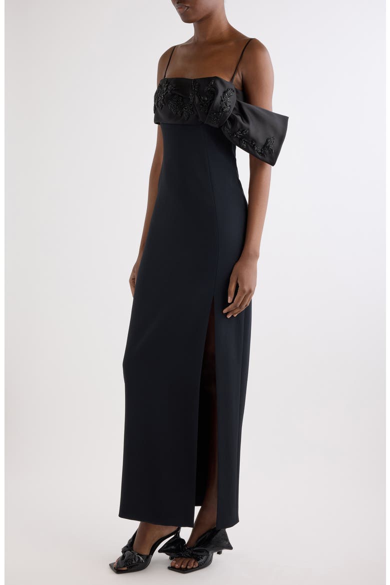 Bow Sliced Column Gown, Alternate, color, BLACK