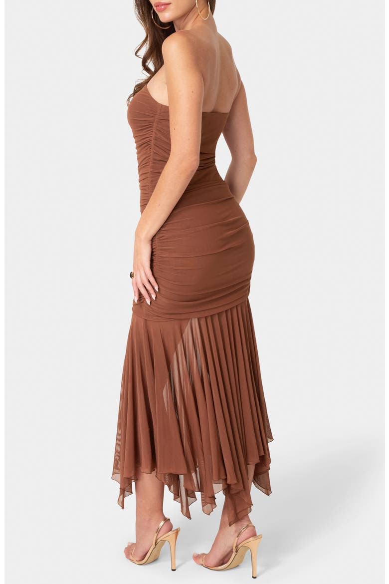 Strapless Handkerchief Hem Powermesh Dress, Alternate, color, MOCHA