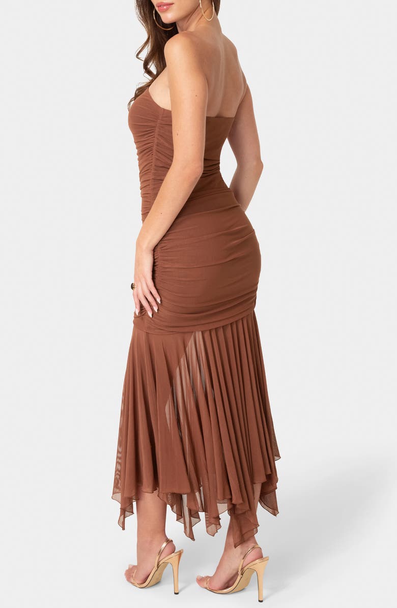 bebe Strapless Handkerchief Hem Powermesh Dress, Alternate, color, 