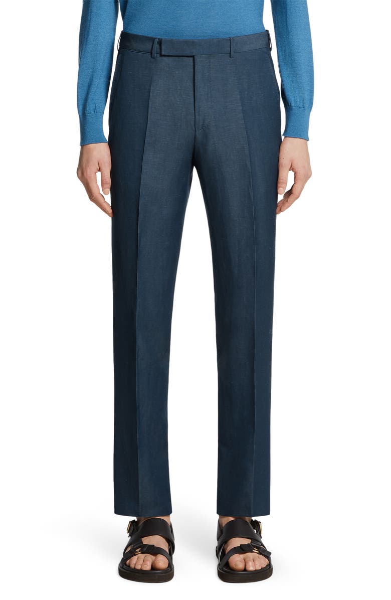 ZEGNA Trofeo Wool & Linen Pants, Main, color, Dark Teal Blue
