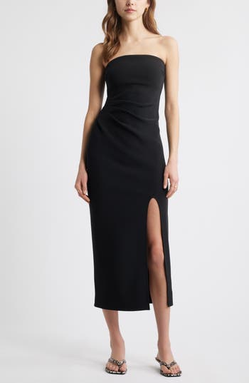 Open Edit Ruched Strapless Maxi Dress In Black