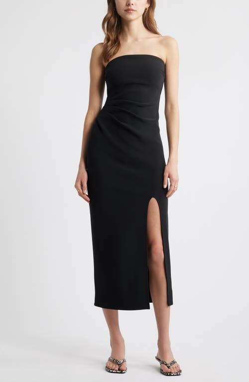 Open Edit Ruched Strapless Maxi Dress In Black