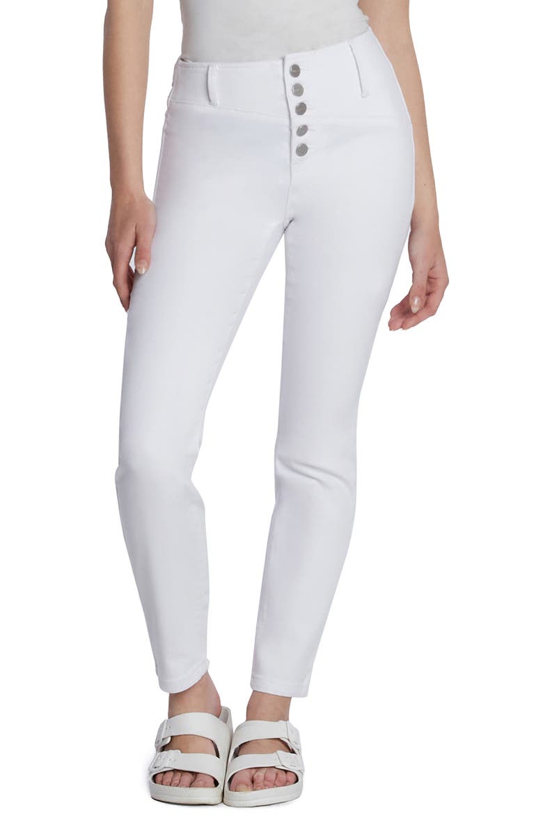 HINT OF BLU Exposed Button Mid Rise Skinny Jeans, Main, color,