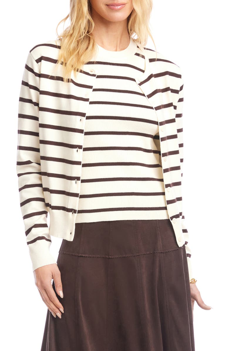 Karen Kane Stripe Cardigan, Main, color, Cream