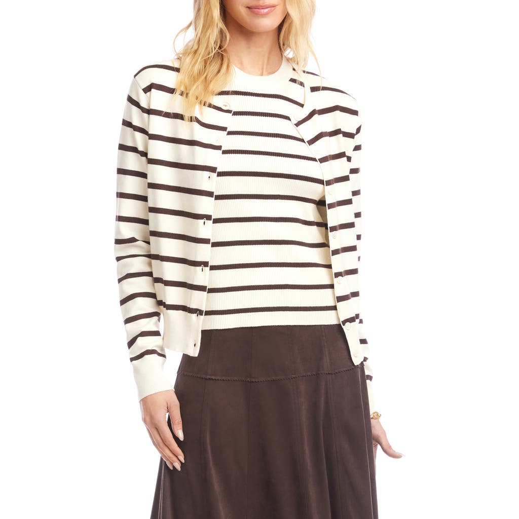 Karen Kane Stripe Cardigan In White