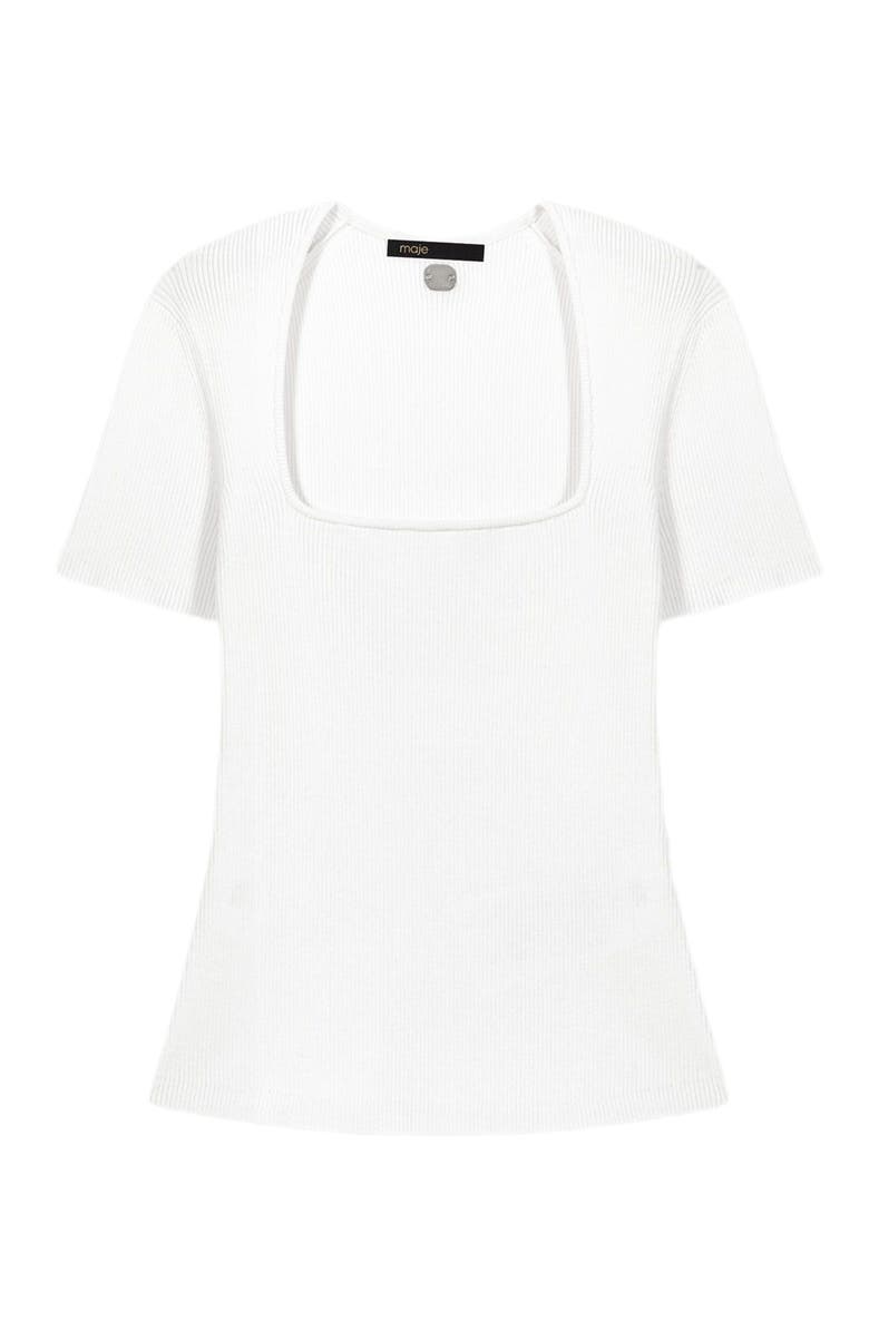 maje Square-neck ribbed sweater, Alternate, color, White