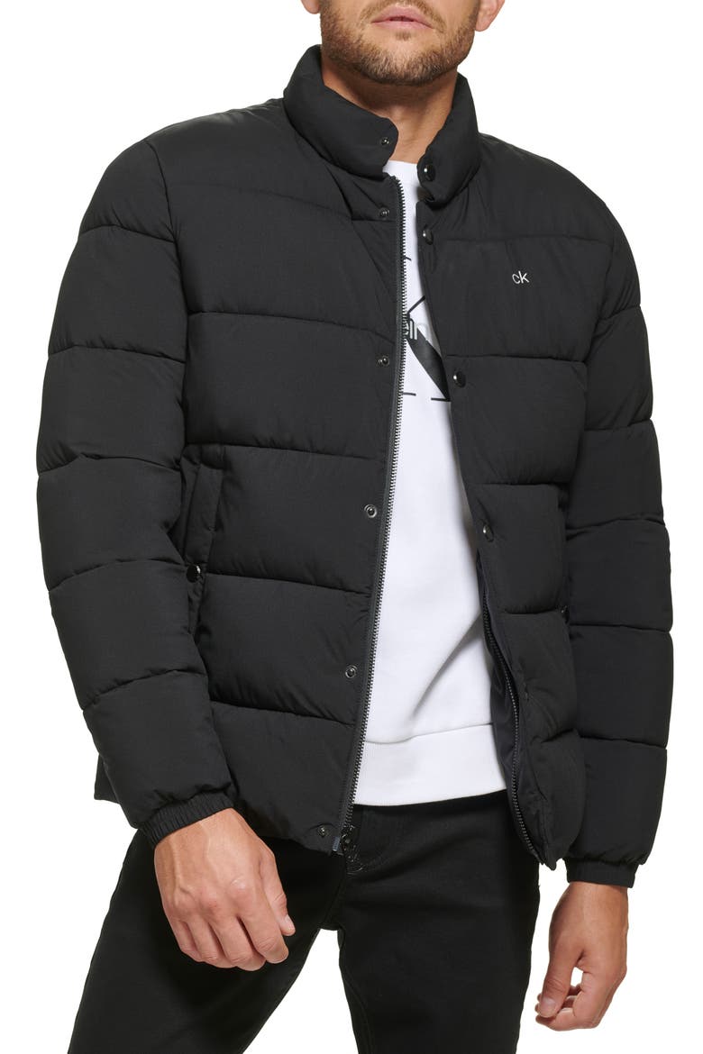 Snap Front Puffer Jacket, Main, color, EBONY