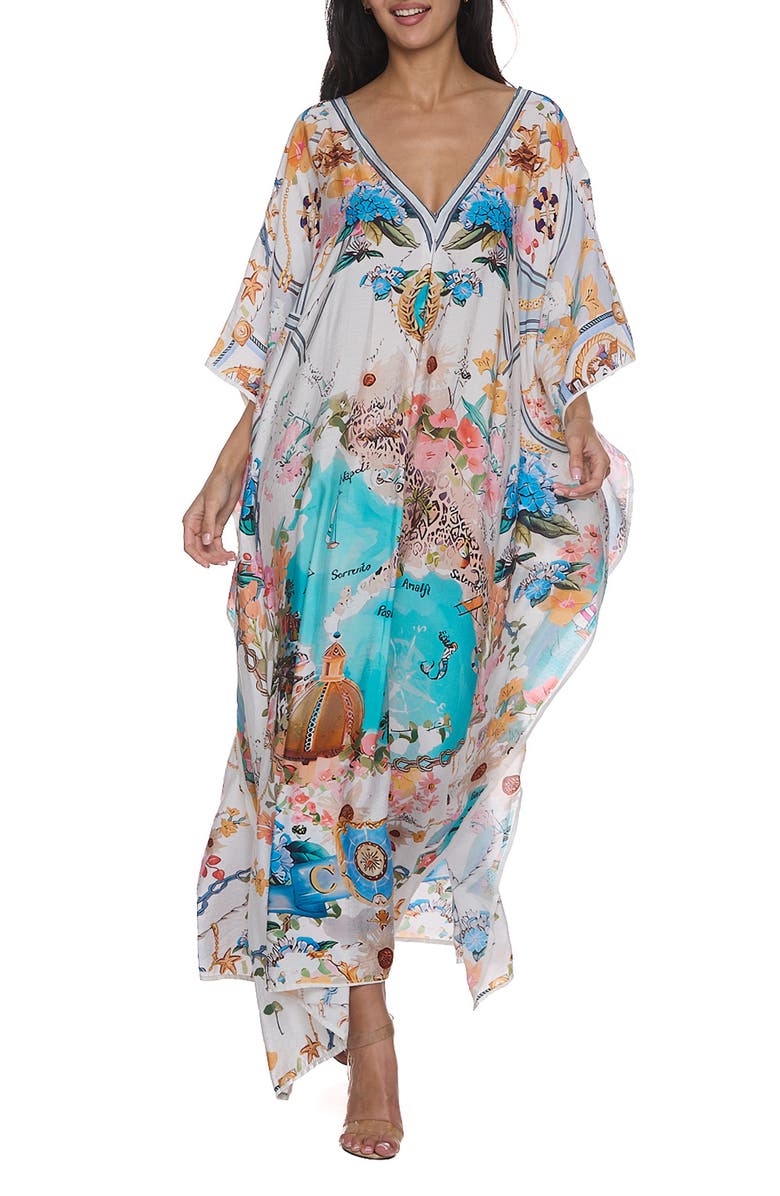RANEES V-Neck Cotton Caftan, Main, color,
