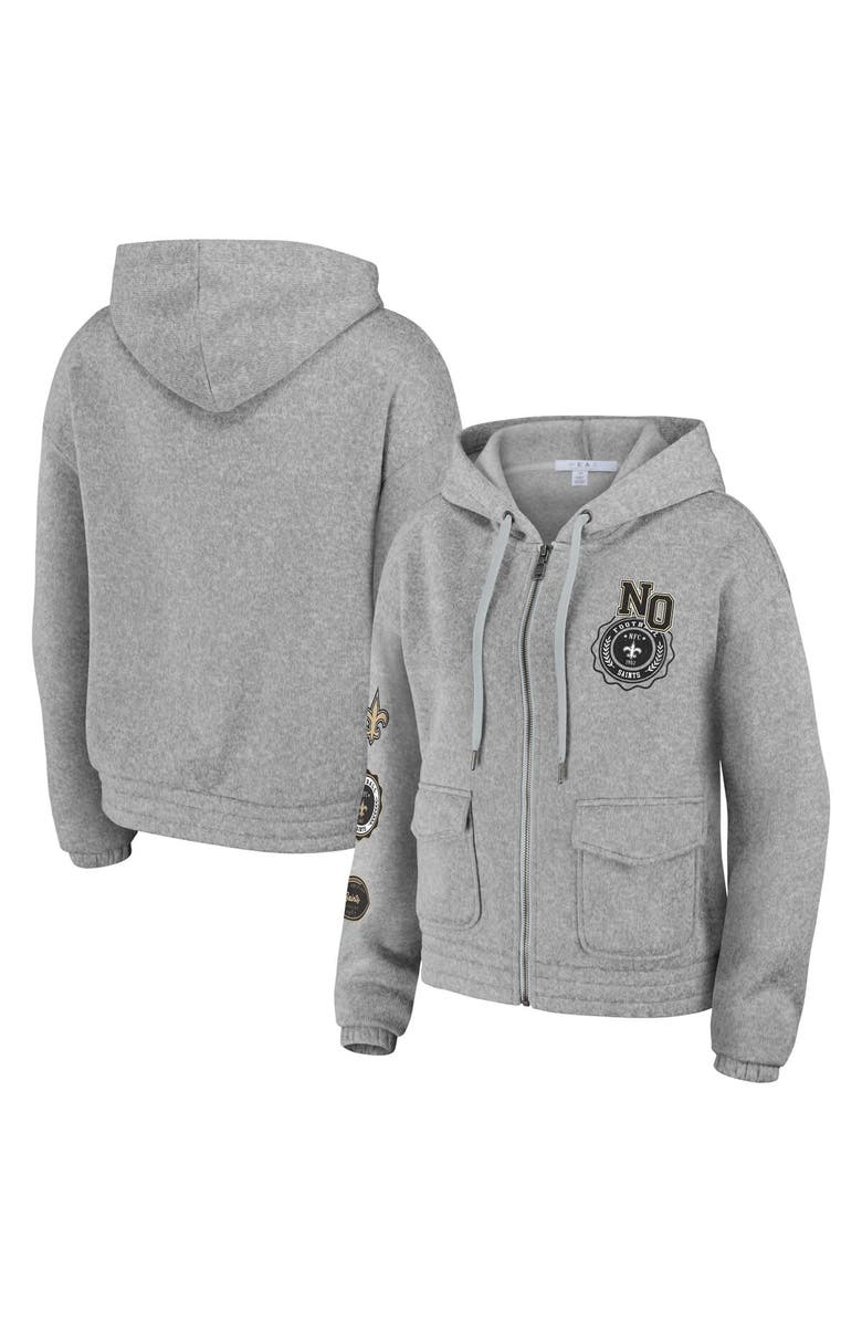 WEAR by Erin Andrews Women's WEAR by Erin Andrews Heather Gray New Orleans Saints Full-Zip Hoodie, Main, color, Heather Gray
