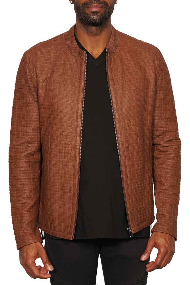 Perforated Lambskin Leather Jacket, Main, color, BROWN