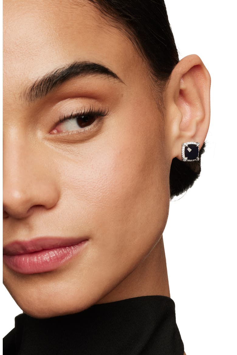 Châtelaine Pavé Bezel Stud Earrings with Diamonds, Alternate, color, BLACK ONYX