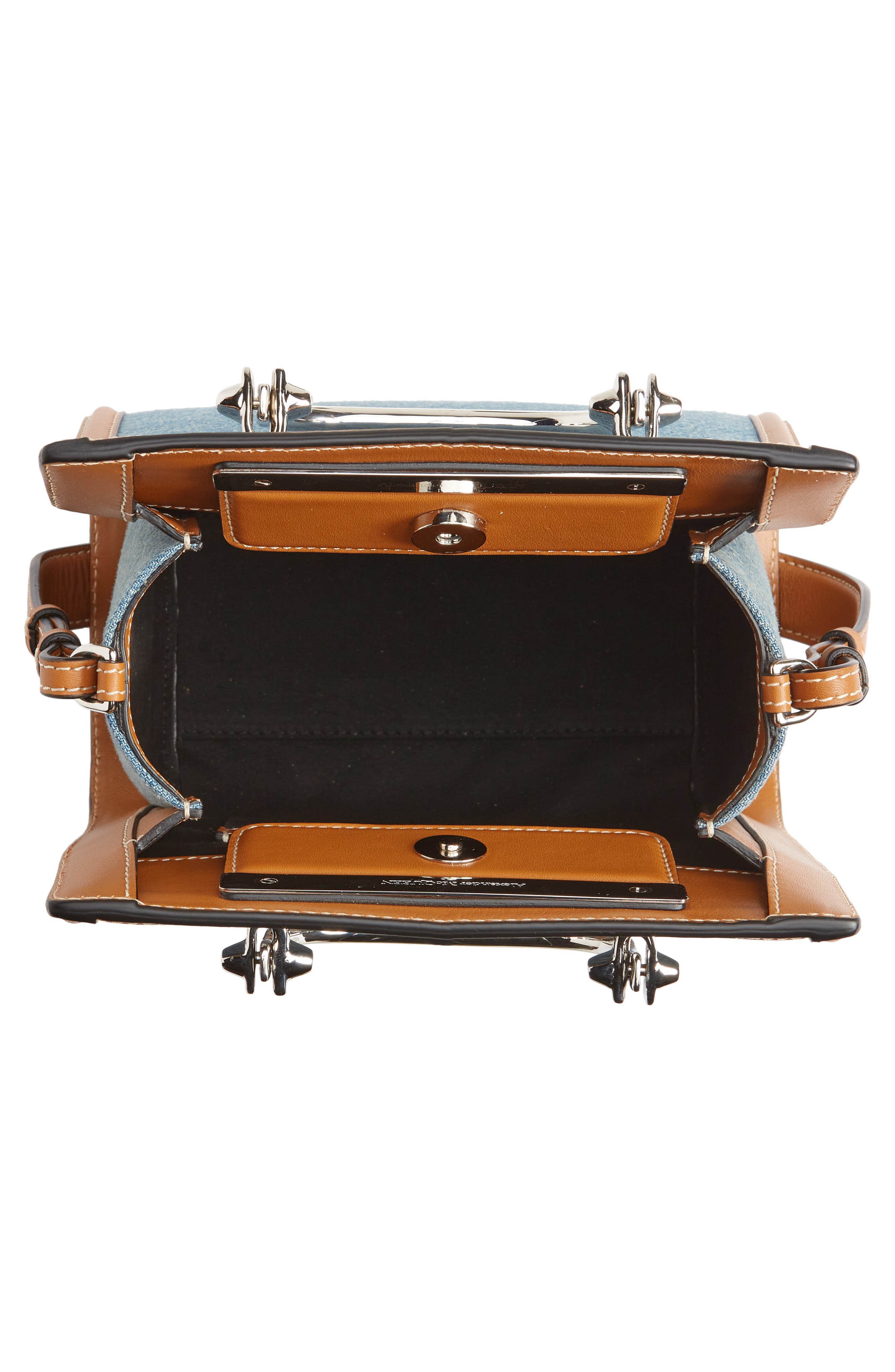 McQueen Alexander McQueen The Short Story Denim & Leather Shoulder Bag, Alternate, color, 