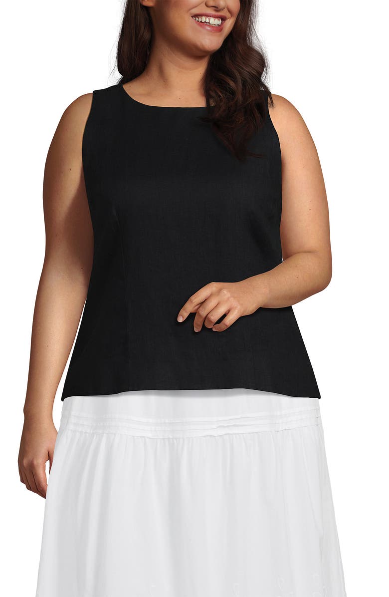 Lands' End Linen Sleeveless Peplum Top, Main, color, Black