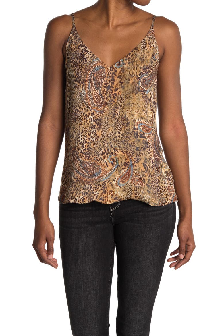 Gabriella Leopard Paisley Silk Camisole, Main, color, BRONZE VALENCIA