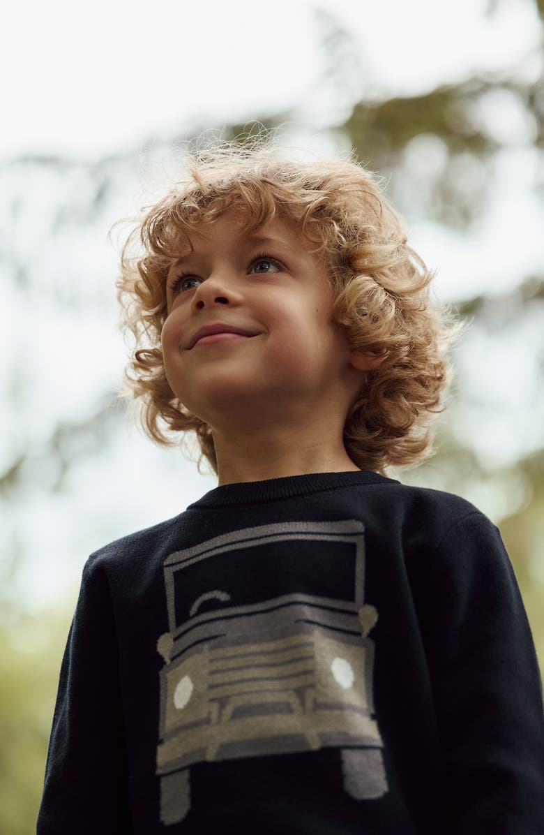 MILES THE LABEL Kids' Off-Roader Organic Cotton Graphic Sweater, Alternate, color, Black