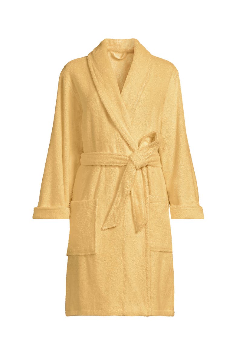 Soft Terry Long Sleeve Knee Length Robe, Alternate, color, Pale Sunbeam Yellow