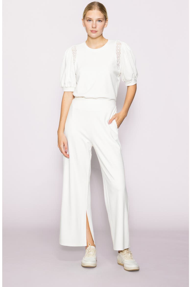 Lace Inset Puff Sleeve Top, Alternate, color, BONE